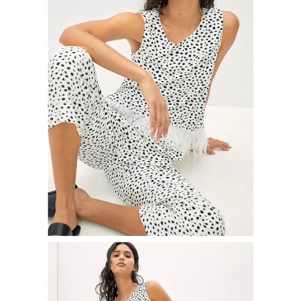 Anthropologie Eva Franco Gianna feathered black and white polka dot set, NWT